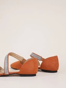 Rhinestone Decor Point Toe Faux Suede Ballet Flats - Orange - View 4
