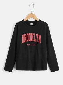 SHEIN Leap Crew 圣诞节 Tween Boy 字母图案 T 恤和 Buffalo 格子裤睡衣套装