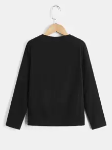 SHEIN Leap Crew 圣诞节 Tween Boy 字母图案 T 恤和 Buffalo 格子裤睡衣套装