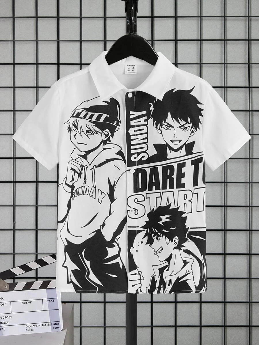 SHEIN 男孩人像圖案襯衫
