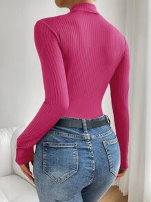 SHEIN Essnce Body de cuello alto tejido de canalé - Rosa Fucsia - Ver 2