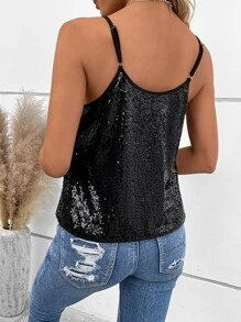 Zolique Sequin Insert Cami Top - Black - View 2