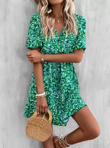 Breezaya Đầm Trọn gói Tất cả trên in Giải trí - màu xanh lá - Xem 3