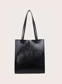 Minimalist Shoulder Tote Bag - Black - View 1