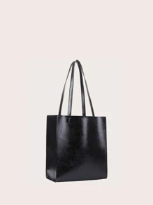 Minimalist Shoulder Tote Bag - Black - View 2