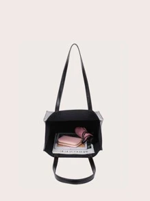 Minimalist Shoulder Tote Bag - Black - View 3