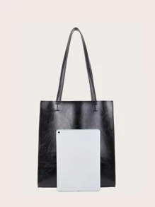 Minimalist Shoulder Tote Bag - Black - View 4