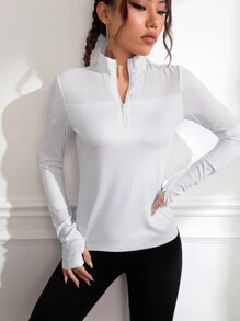 Easithlete 拇指孔半拉鍊運動衫 - 白色 - 查看 3