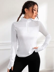 Easithlete 拇指孔半拉鍊運動衫 - 白色 - 查看 4