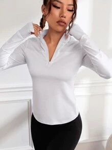 Easithlete 拇指孔半拉鍊運動衫 - 白色 - 查看 5