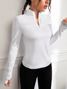 Easithlete 拇指孔半拉鍊運動衫 - 白色 - 查看 6