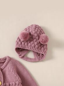 SHEIN Vintaside Kids Baby Girl Raglan Sleeve Knit Jumpsuit & Hat & Shoes & Gloves