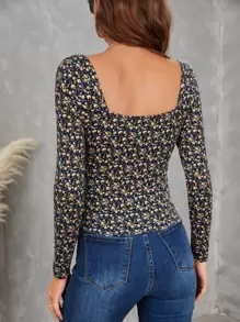 SHEIN Clasi Áo thun nữ Thắt nút Họa tiết hoa Boho - Nhiều màu - Xem 2