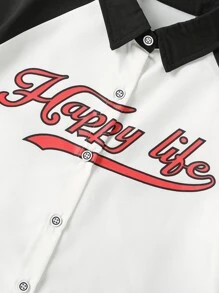 男孩字母圖案插肩袖襯衫