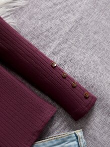 SHEIN 固色針織有扣細節的年輕女孩吉葛特袖上衣 - 紫紅色 - 查看 4