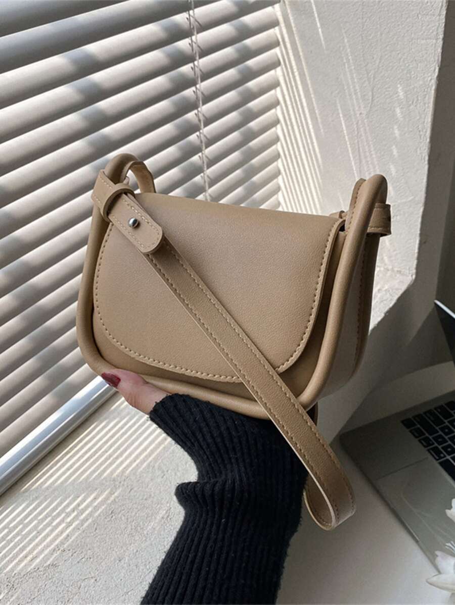 Mini Stitch Detail Flap Square Bag - Khaki - View 1