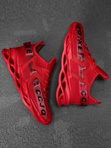 男士字母圖案前綁帶跑步鞋 - 紅色 - 查看 2