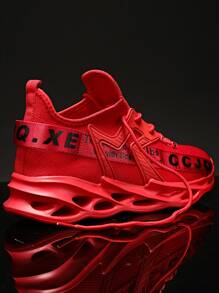 男士字母圖案前綁帶跑步鞋 - 紅色 - 查看 3