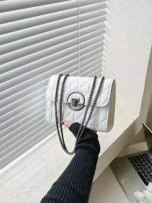 迷你衍縫鏈條翻蓋方包 - 白色 - 查看 2