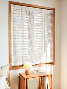 Floral Embroidered Scallop Trim Single Panel Sheer Curtain - White - View 3