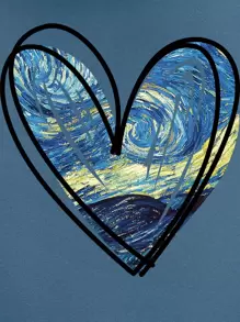 INAWLY Áo hoodie lót nhiệt có dây rút túi Kangaroo in hình trái tim, áo dài tay - Màu xanh bụi bặm - Xem 3