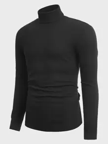 Manfinity NiteLyfe 男士高領素色T恤 - 黑色 - 查看 1