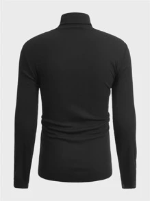 Manfinity NiteLyfe 男士高領素色T恤 - 黑色 - 查看 2