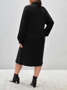 SHEIN Essnce Plus Turtleneck Drop Shoulder Dress Without Belt - Black - View 2