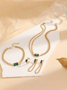 5 piezas Set joya rectángulo con diseño de diamante de imitación - Multicolor - Ver 2