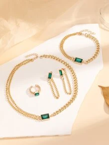 5 piezas Set joya rectángulo con diseño de diamante de imitación - Multicolor - Ver 4