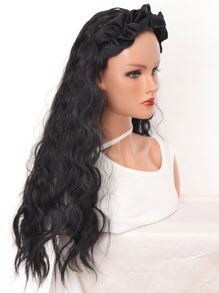Long Curly Synthetic Wig With Headband - Black - View 7