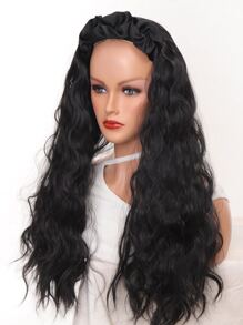 Long Curly Synthetic Wig With Headband - Black - View 8