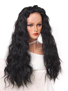 Long Curly Synthetic Wig With Headband - Black - View 10