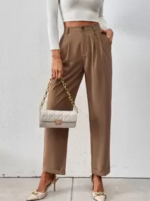 Chiquease Pantalones de traje de talle alto con fruncido - Camel - Ver 1