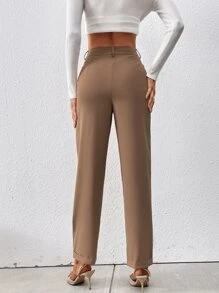 Chiquease Pantalones de traje de talle alto con fruncido - Camel - Ver 2