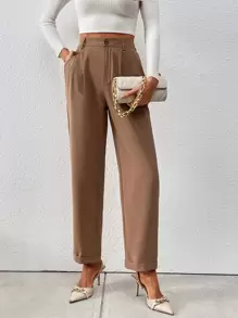 Chiquease Pantalones de traje de talle alto con fruncido - Camel - Ver 4