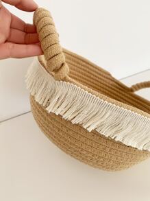 1pc Tassel Decor Desktop Storage Basket - Khaki - View 2