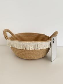 1pc Tassel Decor Desktop Storage Basket - Khaki - View 4