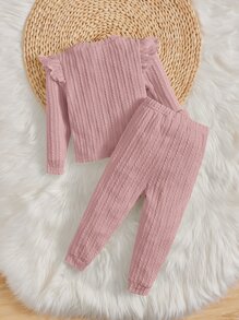 SHEIN Bebé Camiseta ribete con fruncido & Pantalones con lazo delantero - Rosa vieja - Ver 2