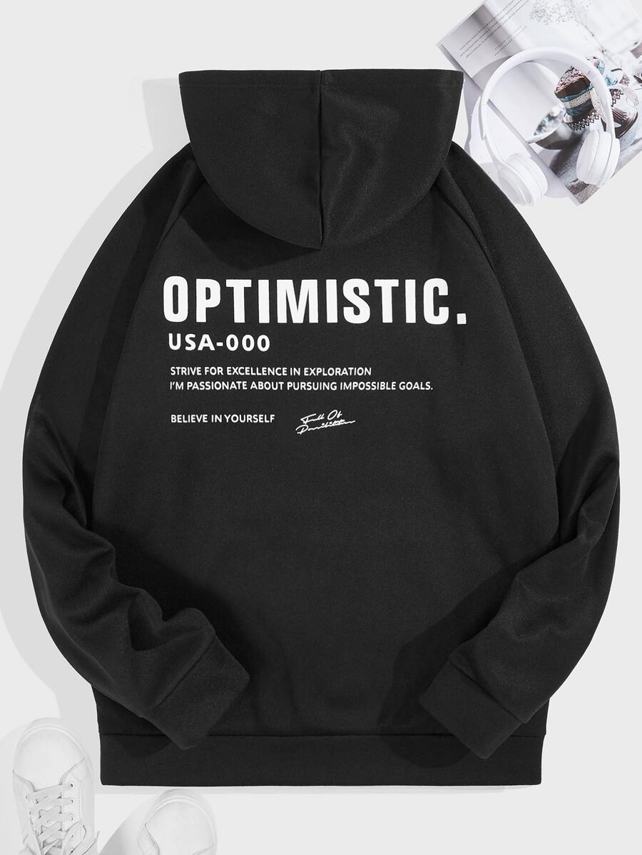 Manfinity VCAY Áo nỉ Nam Túi Slogan Giải trí - màu đen - Xem 1