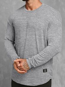 GENTILAND Men Letter Patched Detail Tee - Light Grey - View 1