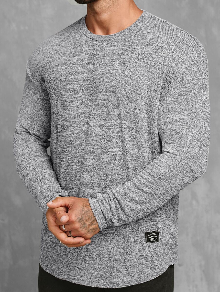 GENTILAND Men Letter Patched Detail Tee - Light Grey - View 1