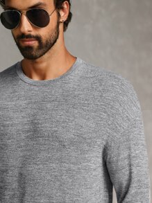 GENTILAND Men Letter Patched Detail Tee - Light Grey - View 2