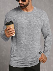 GENTILAND Men Letter Patched Detail Tee - Light Grey - View 6