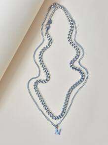 2pcs Letter Charm Necklace - Silver - View 2