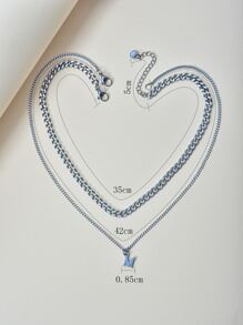 2pcs Letter Charm Necklace - Silver - View 3