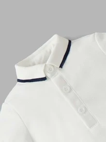 Souflis Souflis 男婴 Polo 领拼接短袖连体衣和短裤休闲套装 - 藍白色 - 查看 3