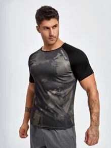 Hombres Camiseta deportiva con estampado de slogan de manga raglán - Multicolor - Ver 1