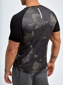 Hombres Camiseta deportiva con estampado de slogan de manga raglán - Multicolor - Ver 2