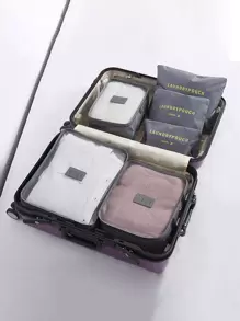 6 Pcs Letter Graphic Travel Packing Storage Bags Set, Set of Different Sizes, Ideal for Organizing Luggage - Grey - View 2